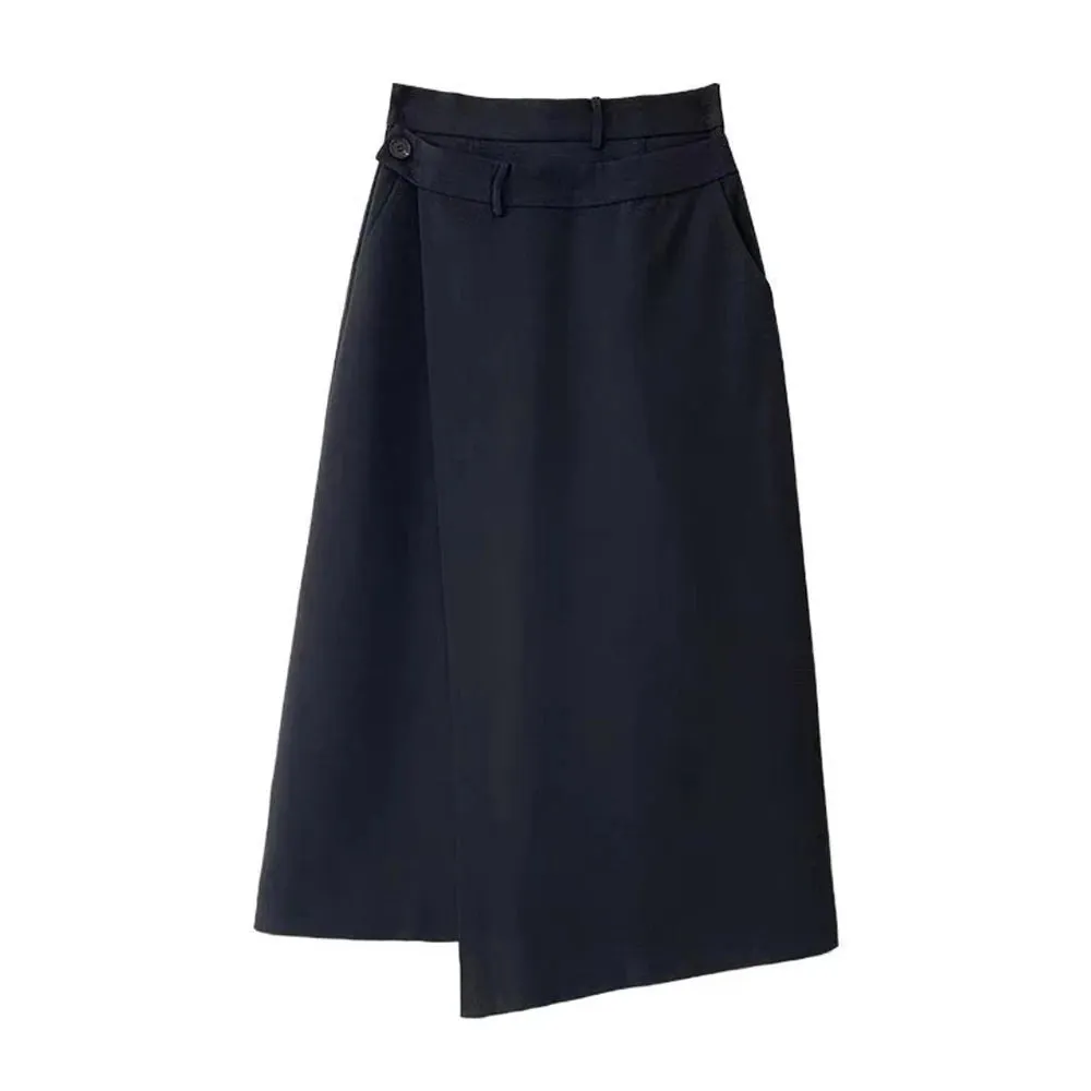 Irregular Hem Skirt For Women High Waist A Line Solid Minimalist Midi Skirts Female Clothing Summer Style