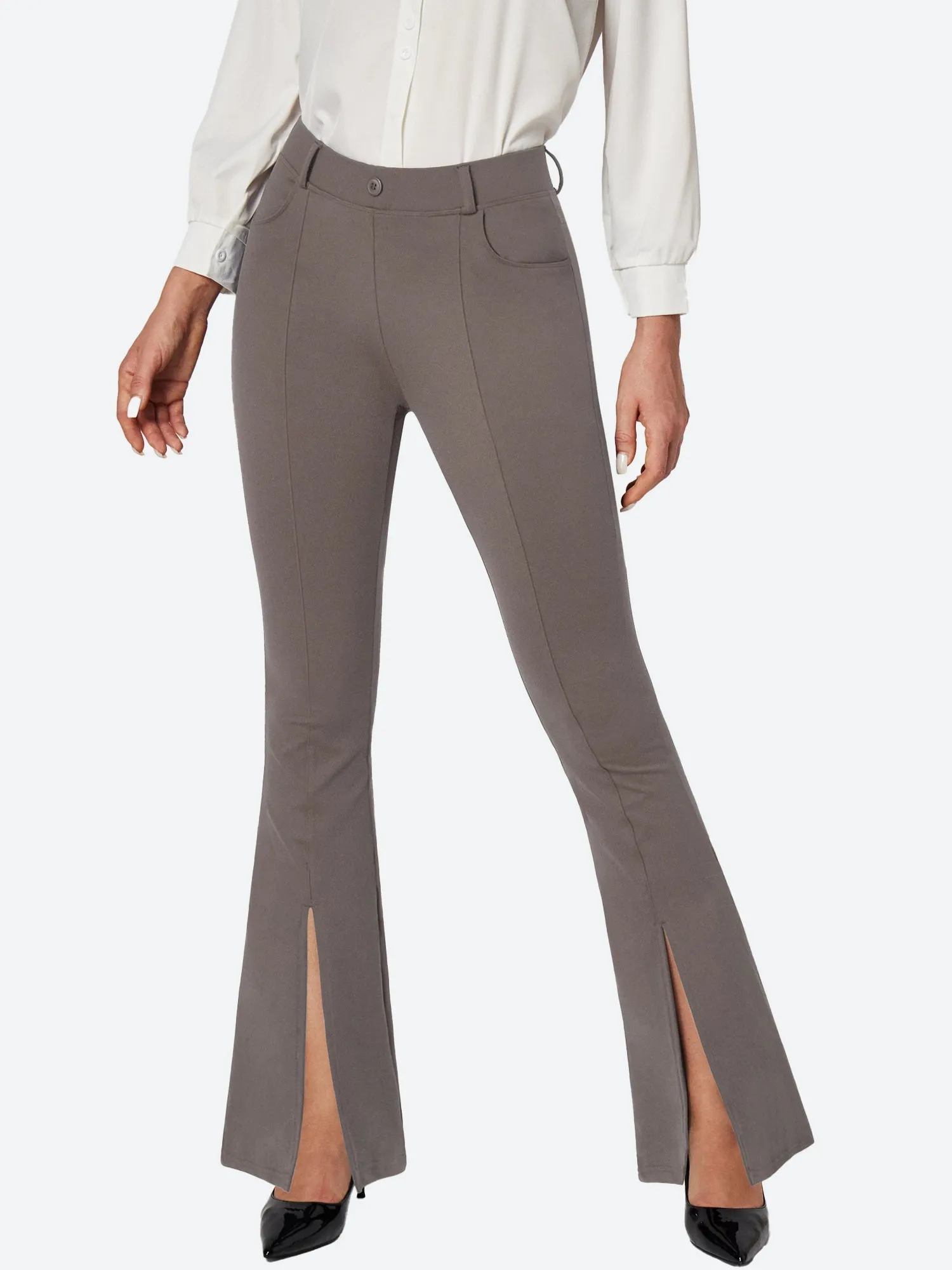 IUGA Split Front Flare Leg Work Pants with Pockets