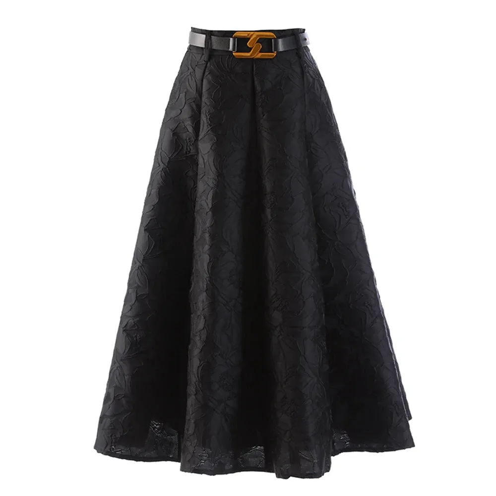 Jacquard Elegant Skirt For Women High Waist A Line Solid Minimalist Midi Skirts Female Summer Fashion Clothing