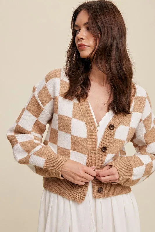 James Gingham Sweater Weaved Crop Cardigan