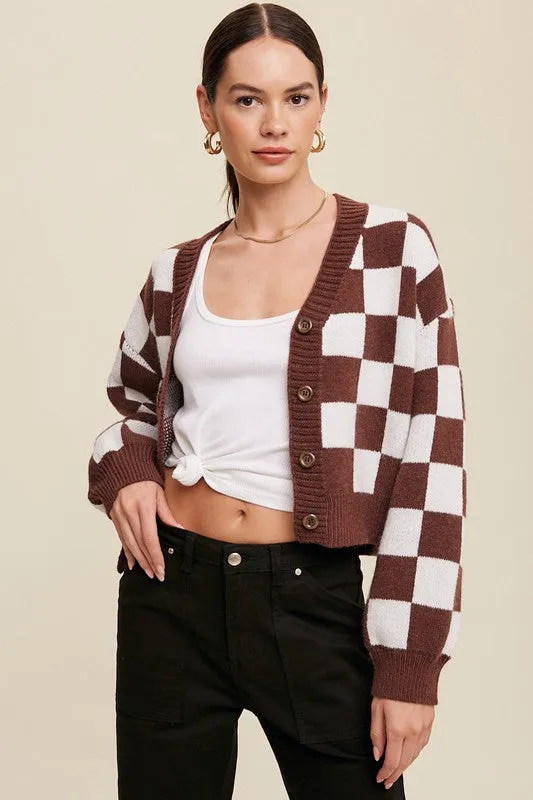 James Gingham Sweater Weaved Crop Cardigan