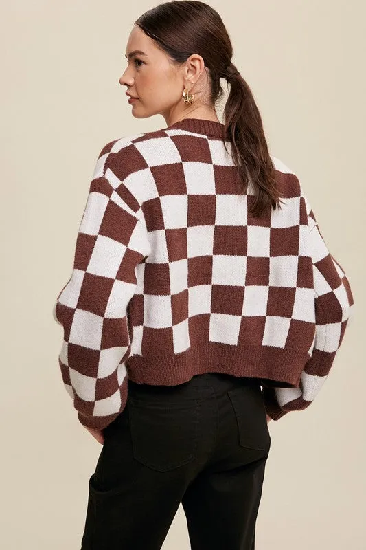 James Gingham Sweater Weaved Crop Cardigan