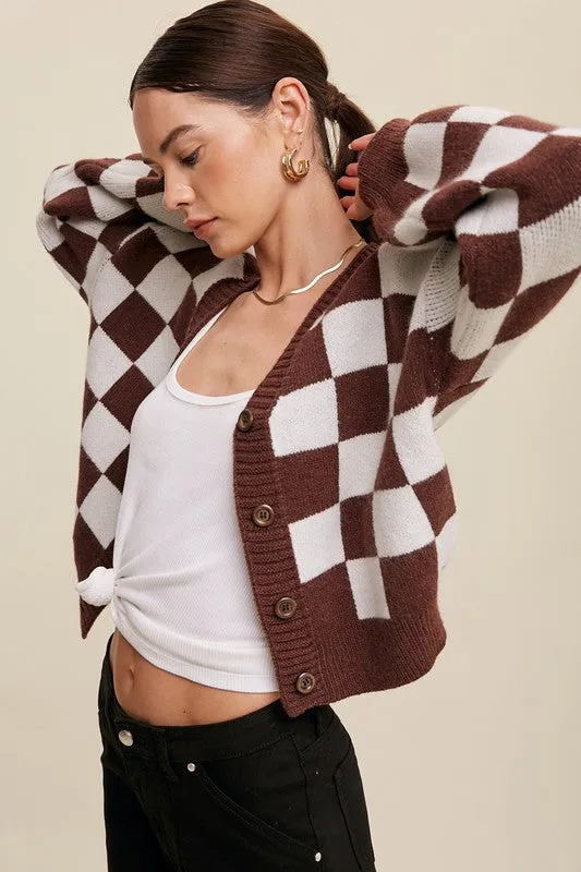 James Gingham Sweater Weaved Crop Cardigan