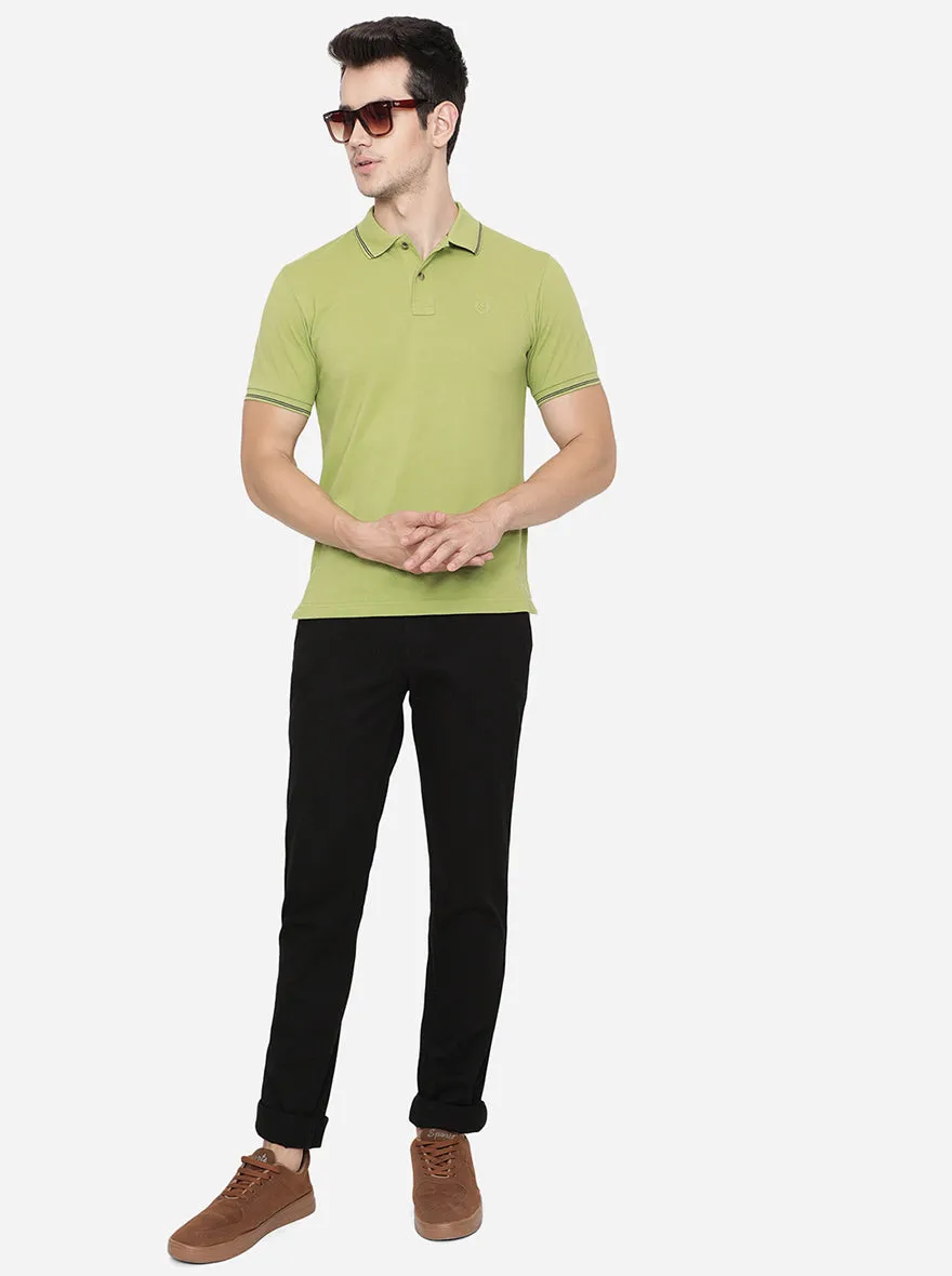 Jet Black Solid Slim Fit Casual Trouser | Greenfibre