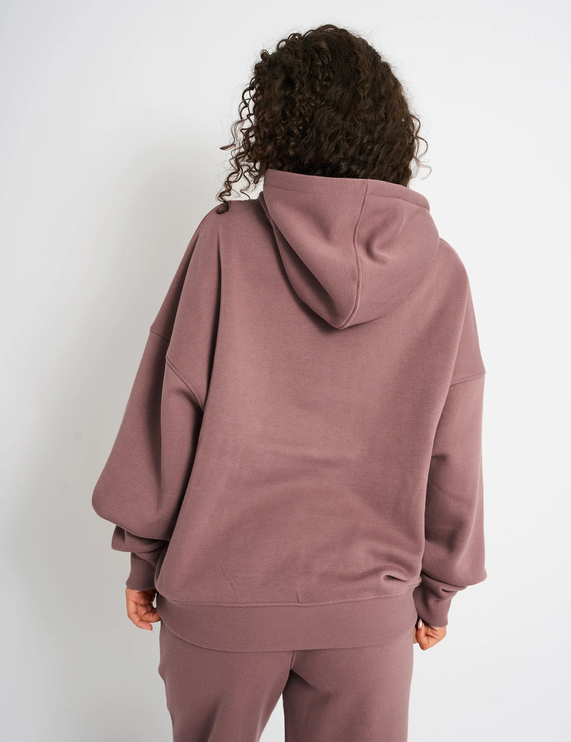 Kaiia Borg Slogan Oversized Hoodie Rose