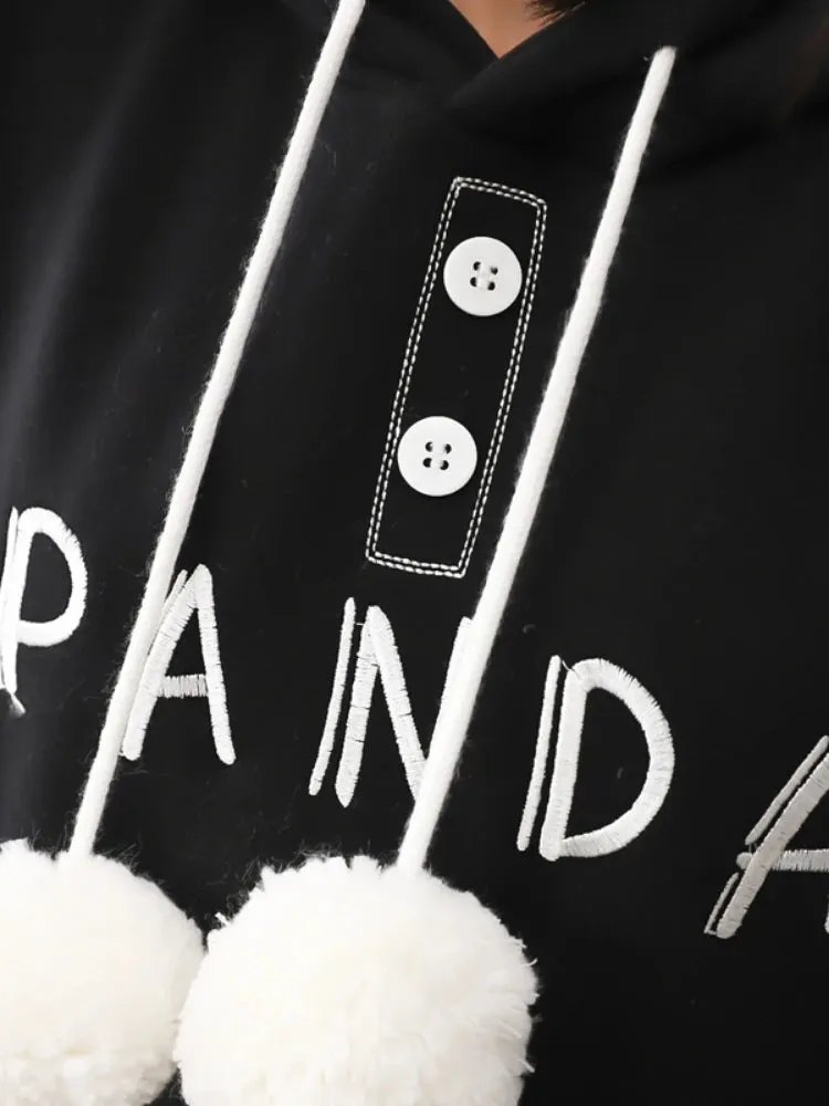 Kawaii Panda Embroidery Women Hoodies Chic Drawstring Harajuku Hooded Sweatshirts Winter Long Sleeve Female Sweet Tops