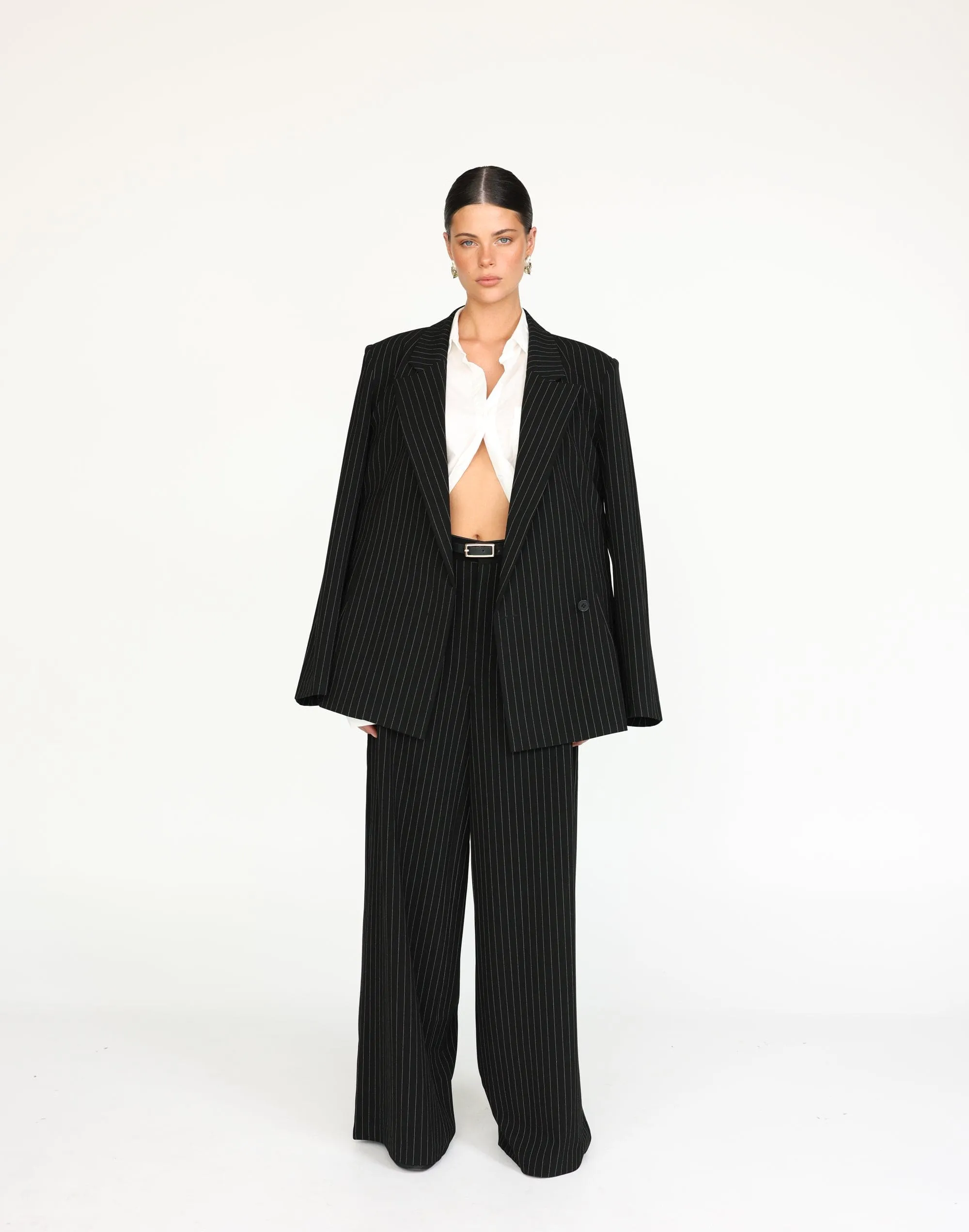 Kenza Blazer (Black Pinstripe)