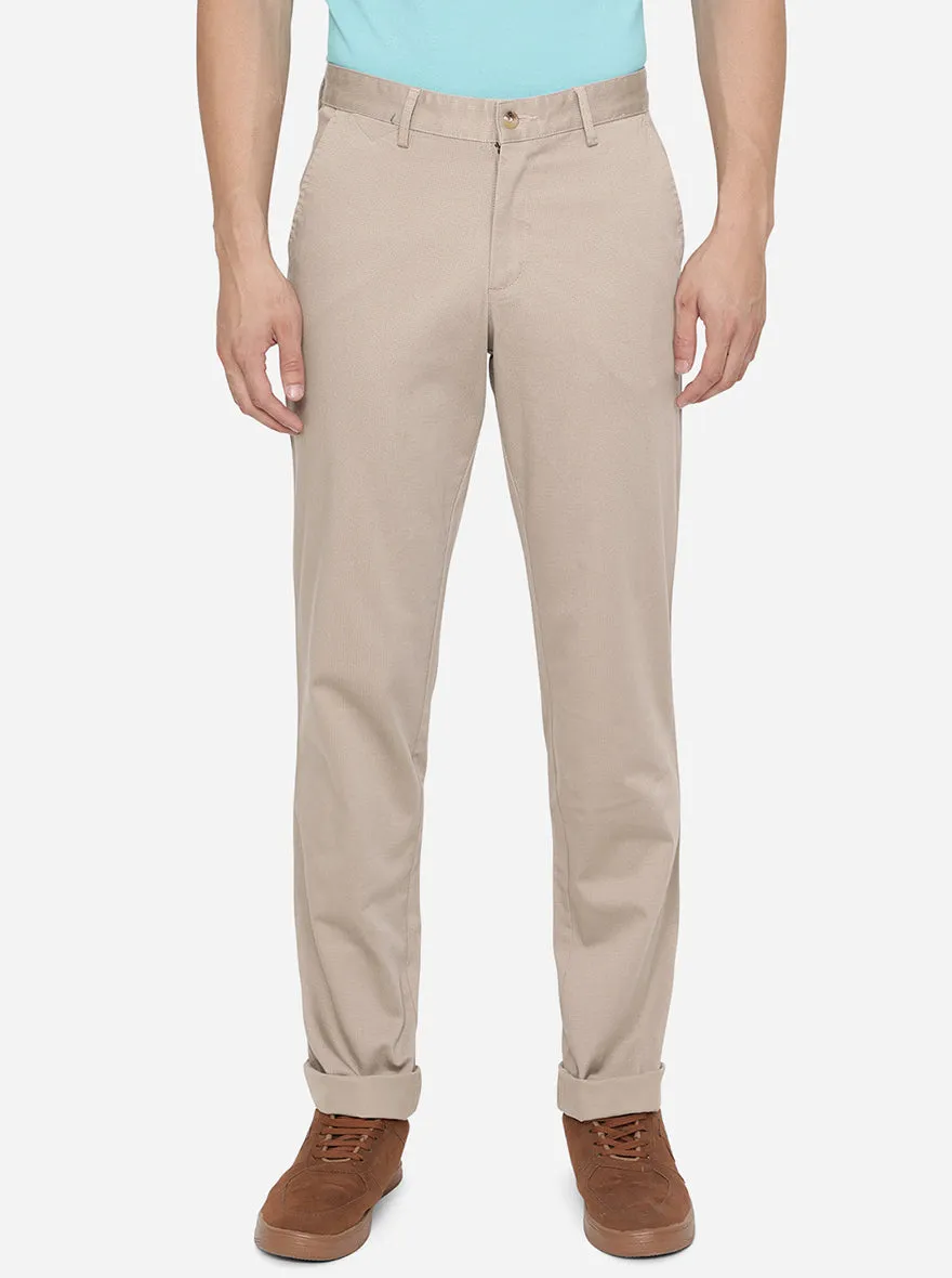 Light Khaki Solid Slim Fit Casual Trouser | Greenfibre