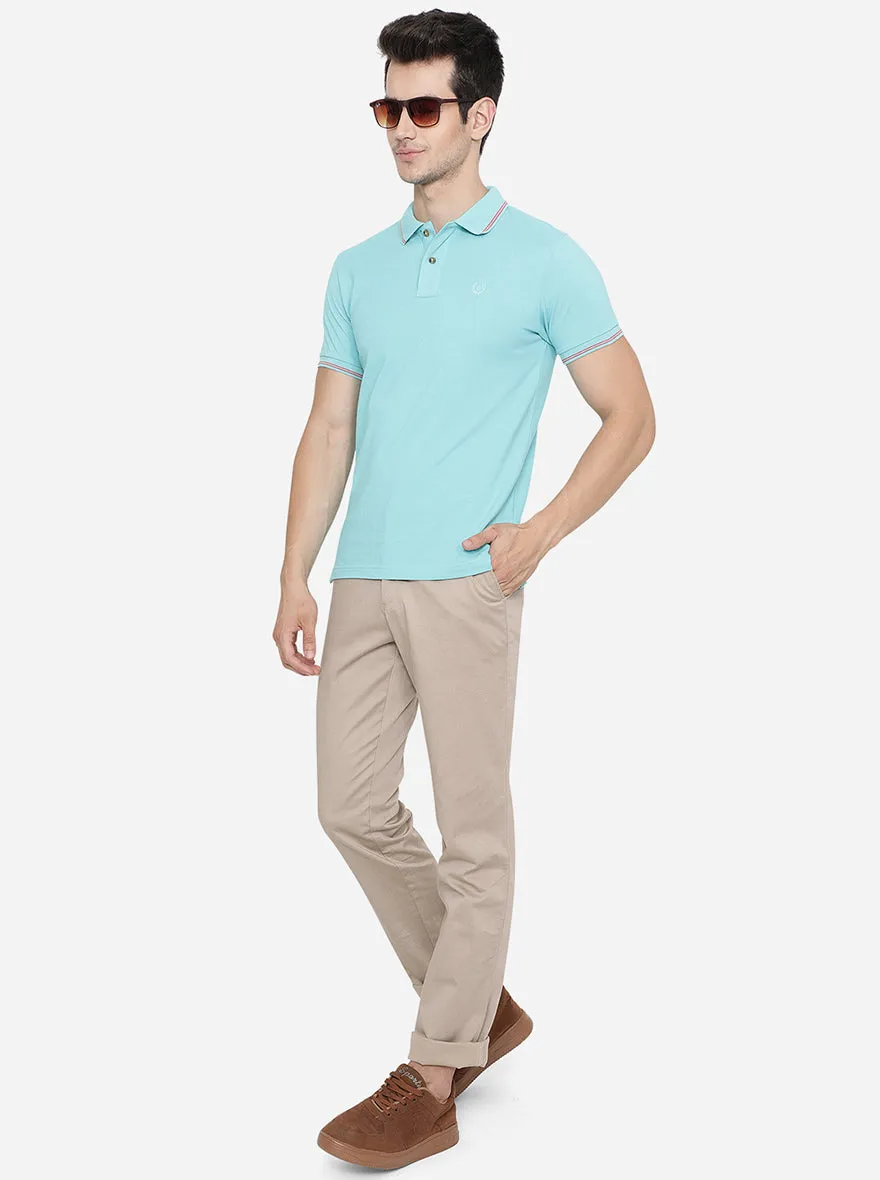 Light Khaki Solid Slim Fit Casual Trouser | Greenfibre