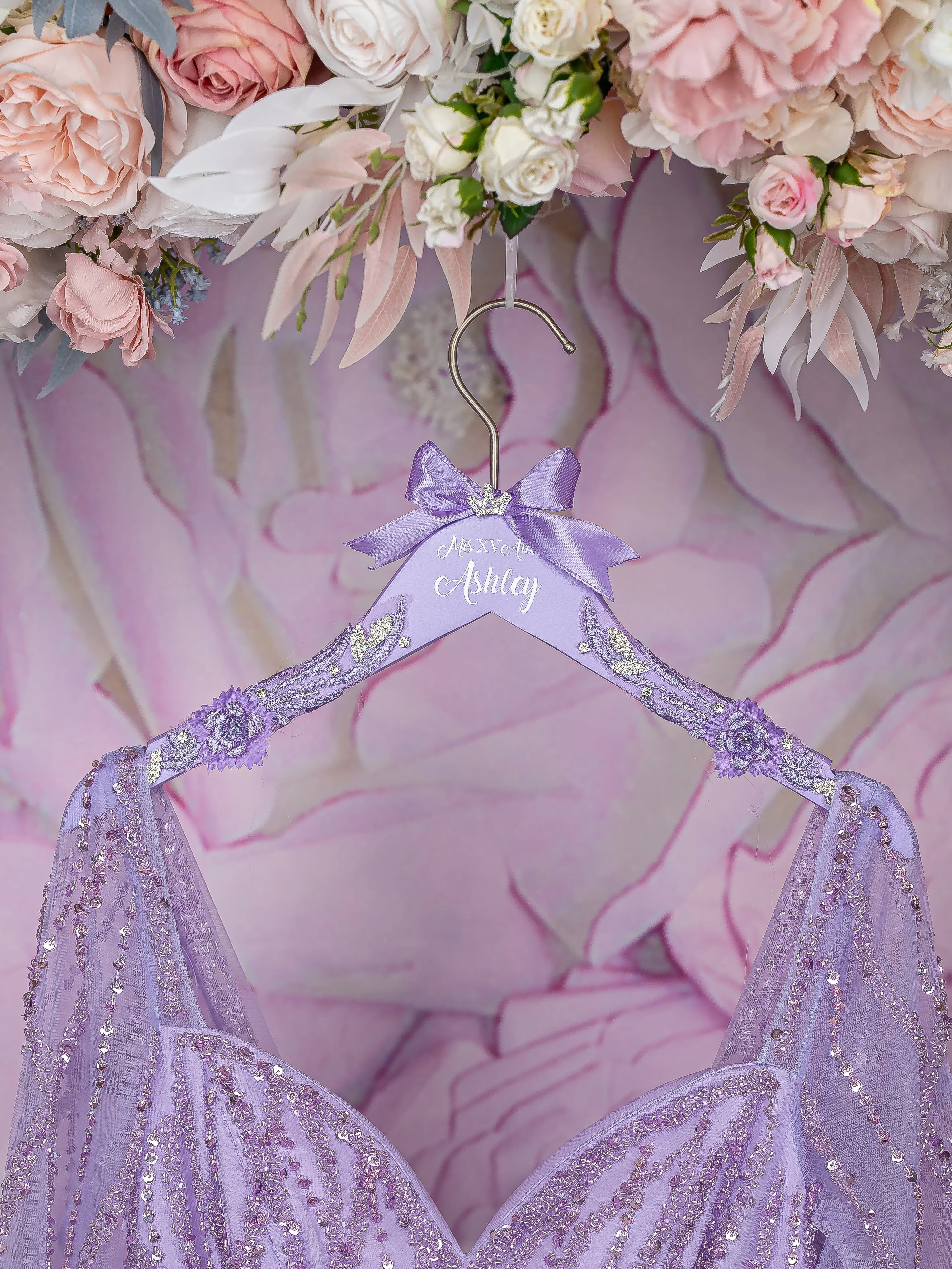 Lilac quinceanera dress hanger