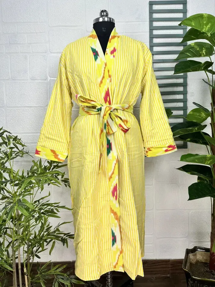 Luxury Velvet House Robe Unisex Kimono Jacket Reversible Silk Lined Autumn Winter Gift Elegant Ikat Yellow Malibu Bluish Valentine Love