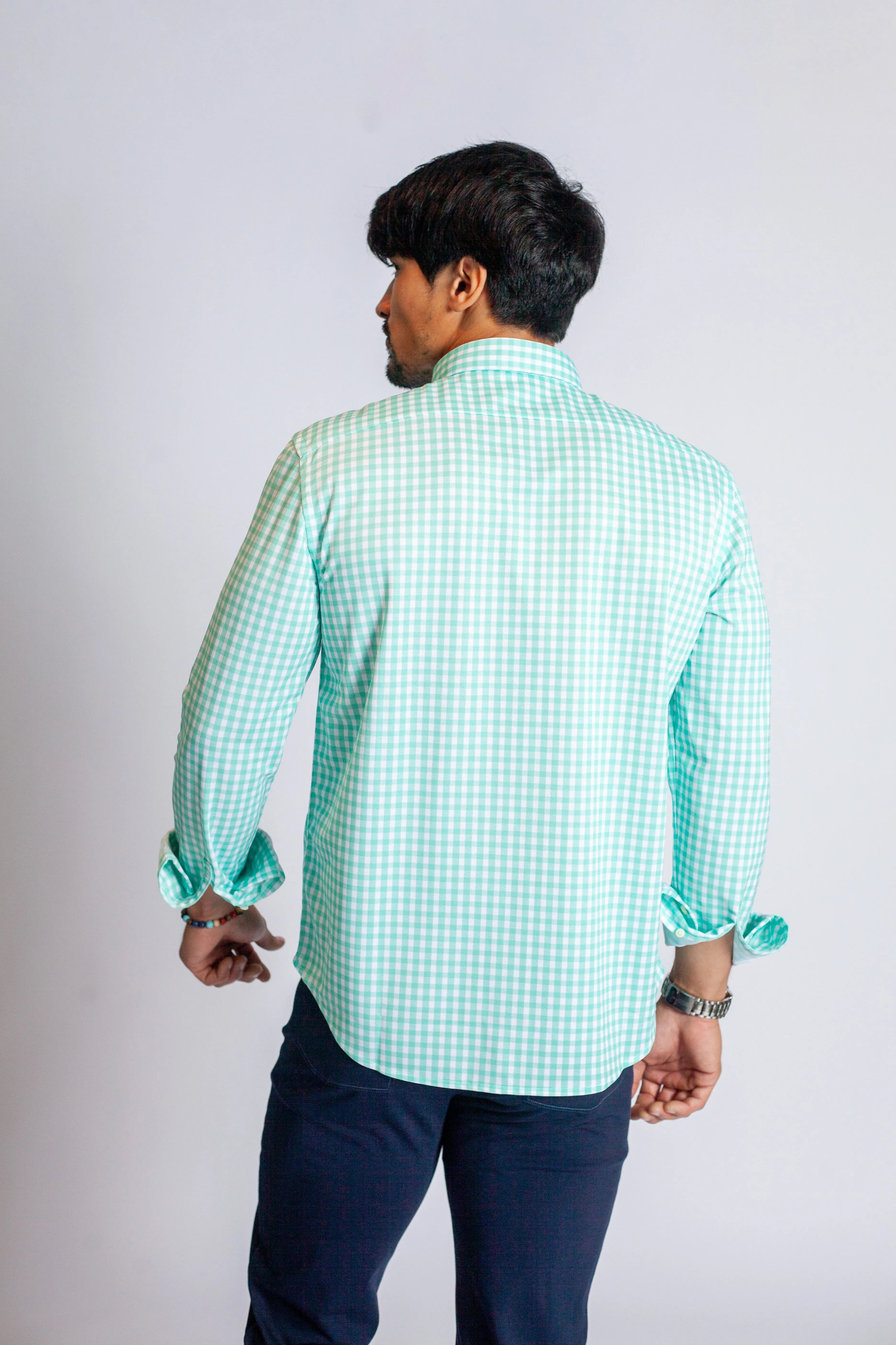 Mauro Long Sleeve Check Tech Shirt - Emerald