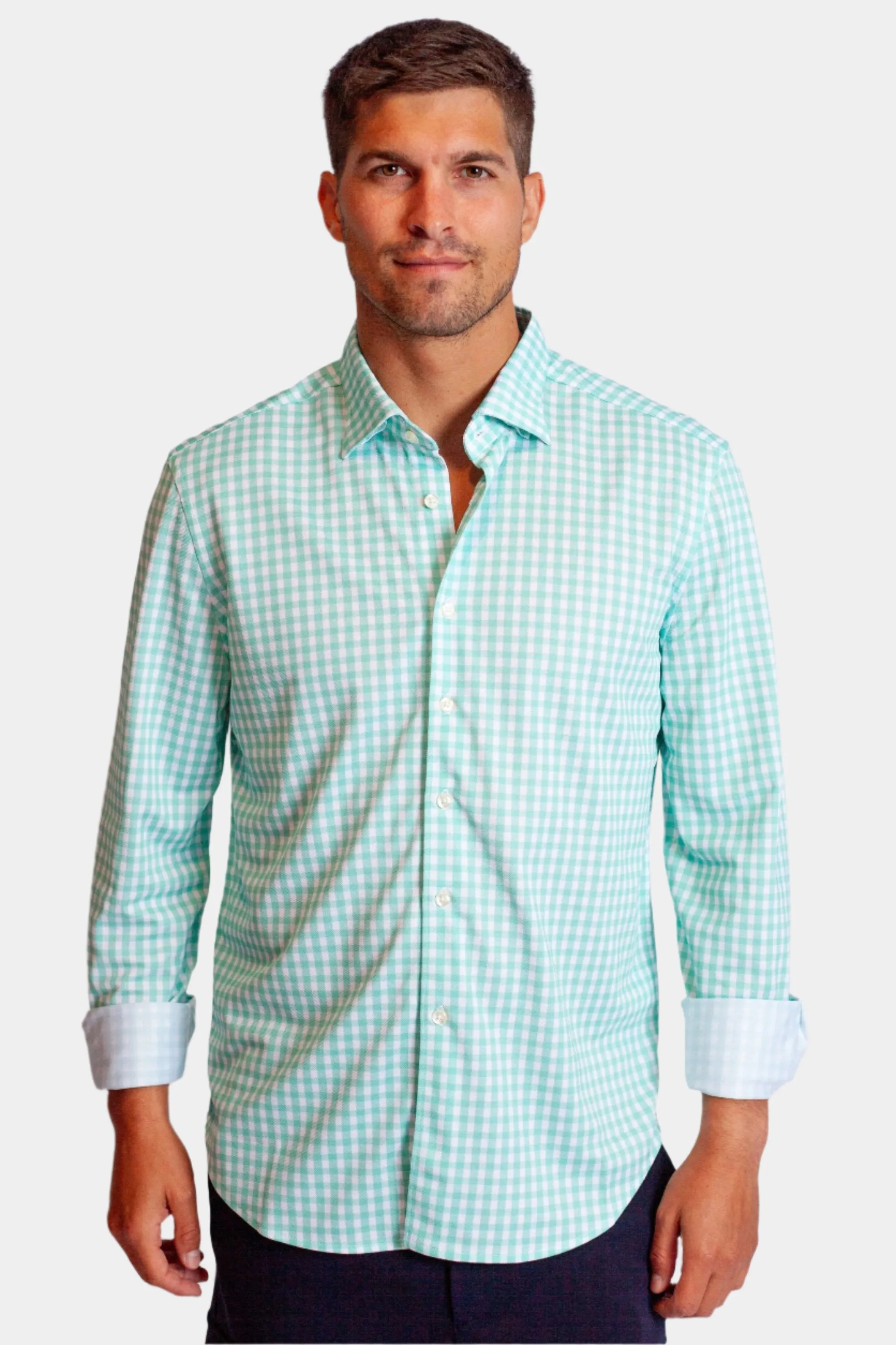 Mauro Long Sleeve Check Tech Shirt - Emerald