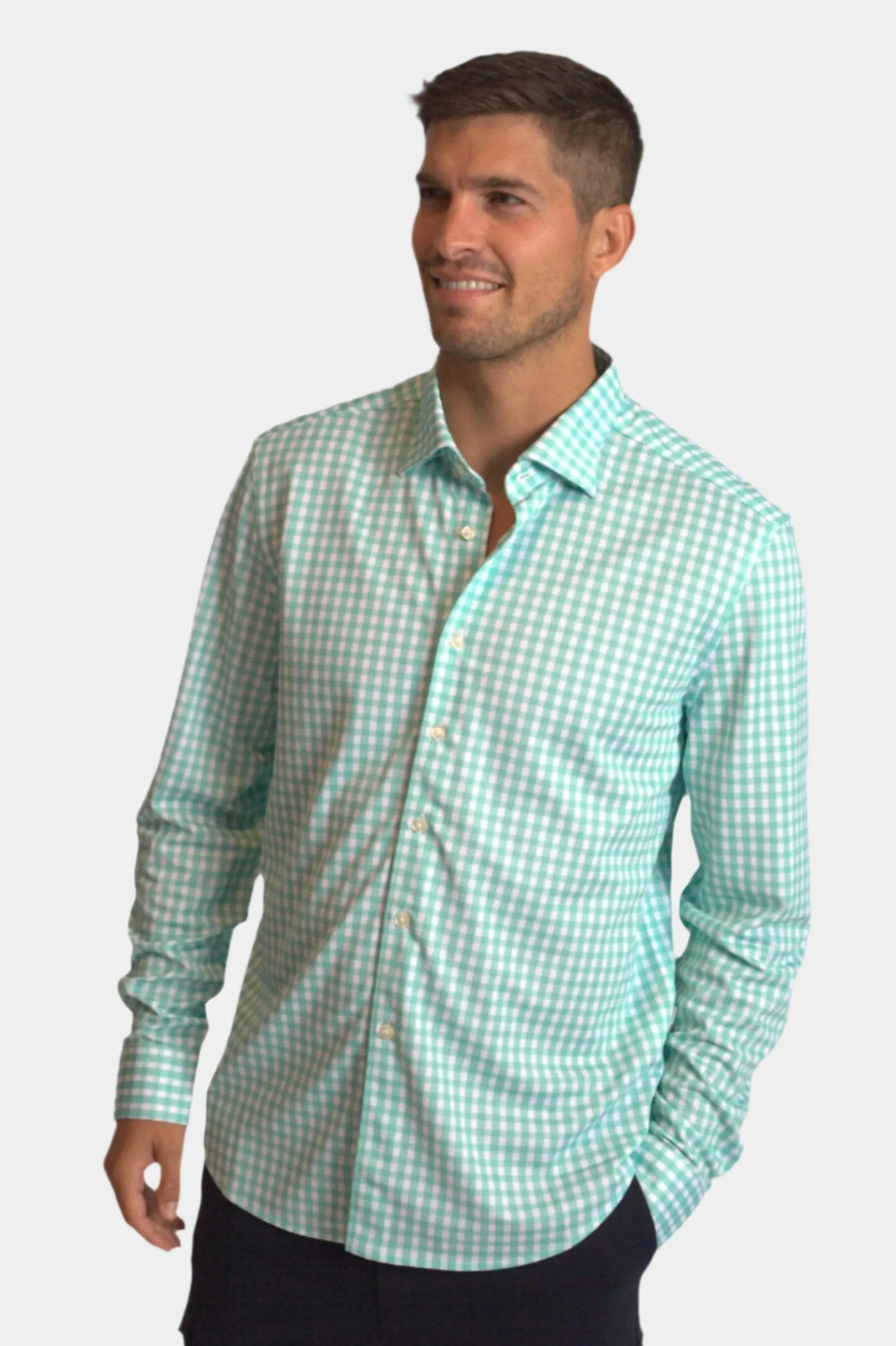 Mauro Long Sleeve Check Tech Shirt - Emerald