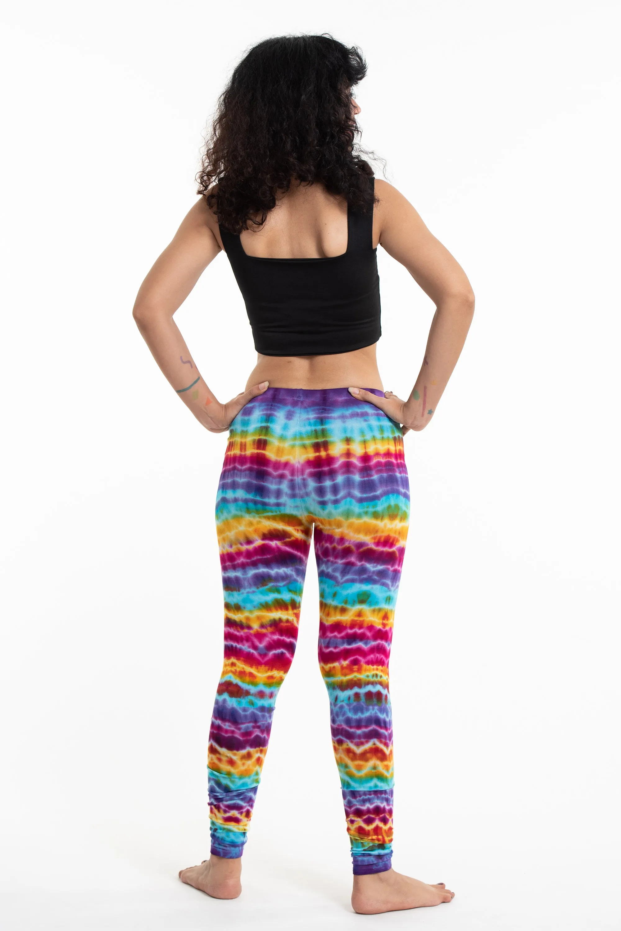 Melting Stripes Tie Dye Cotton Leggings in Sugar Rainbow