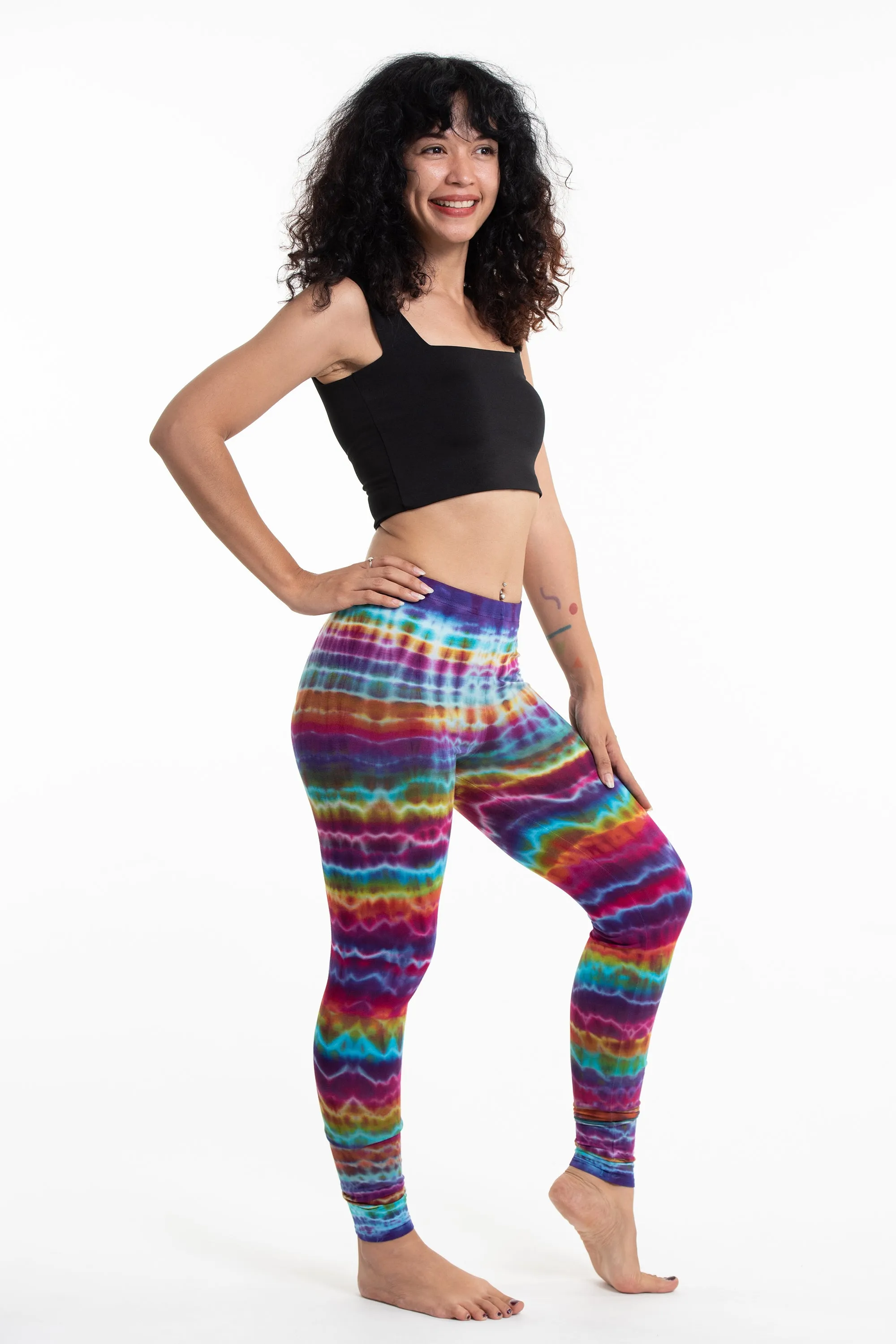 Melting Stripes Tie Dye Cotton Leggings in Sugar Rainbow