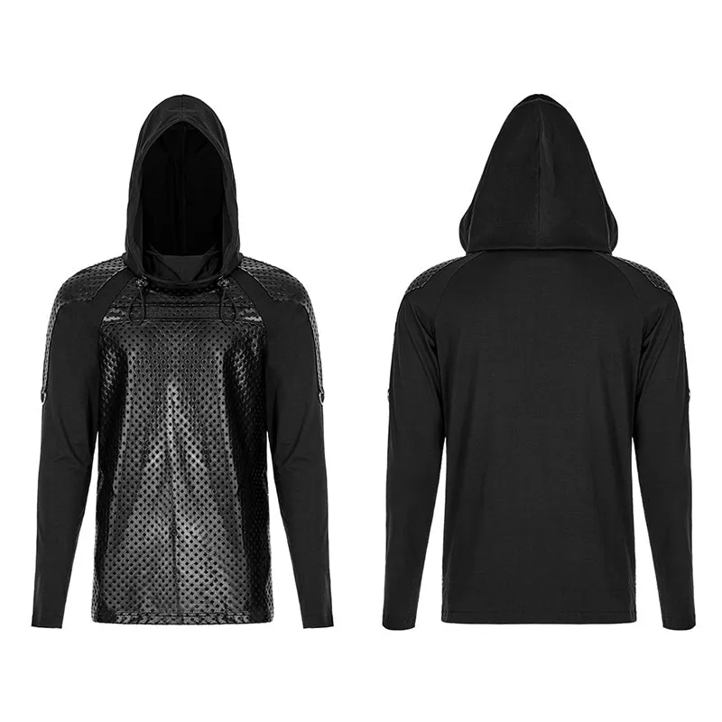 Men Dark Goth Long Sleeve T-Shirt Hollow Out Breathable Hoodie