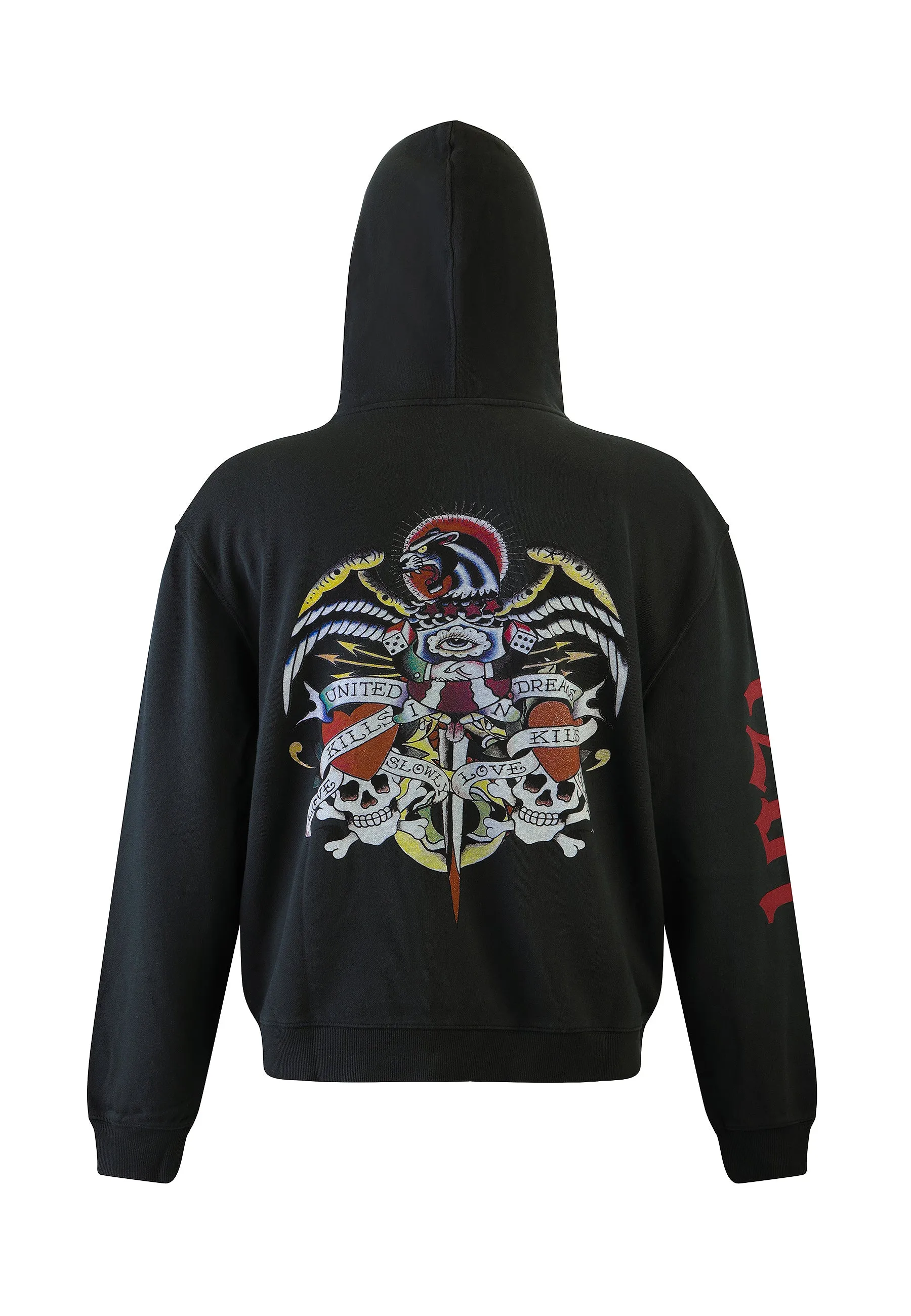 Mens Abstract Love Kills Slowly Graphic Zip Thru Hoodie  - Black