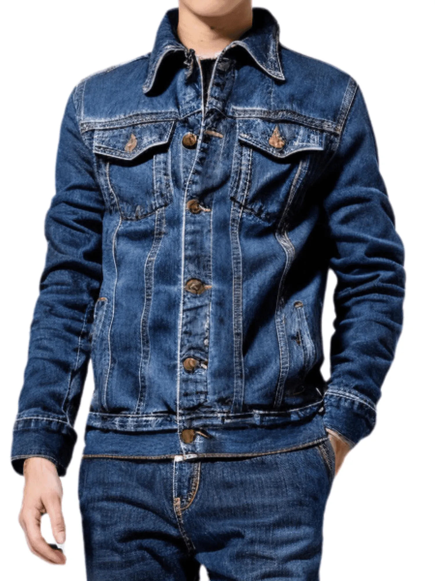 Men's Denim Jackets Motorcycle Fashion Jean Jackets Slim Fit Casual Black Blue Coats