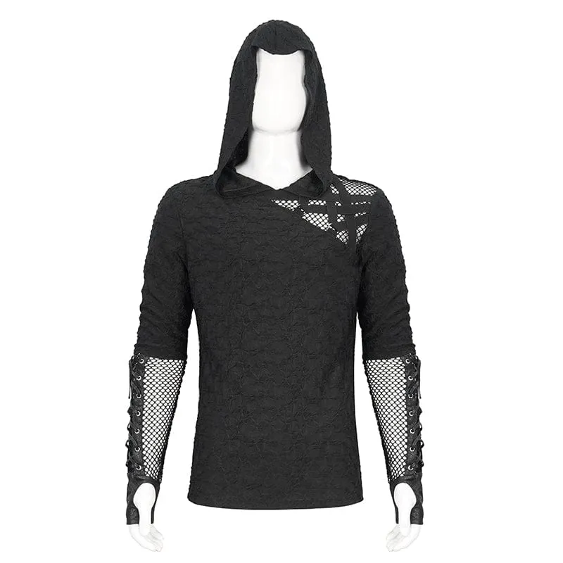 Men's Punk Lace-up Mesh Splice Hoodies