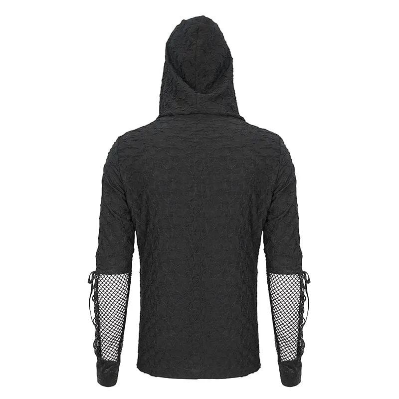 Men's Punk Lace-up Mesh Splice Hoodies