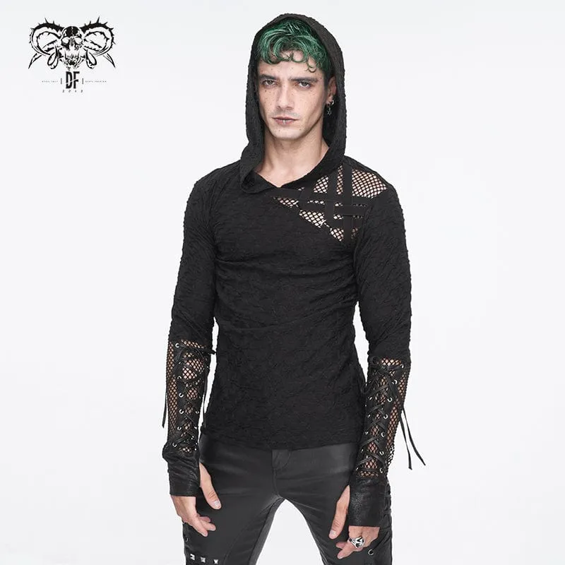 Men's Punk Lace-up Mesh Splice Hoodies