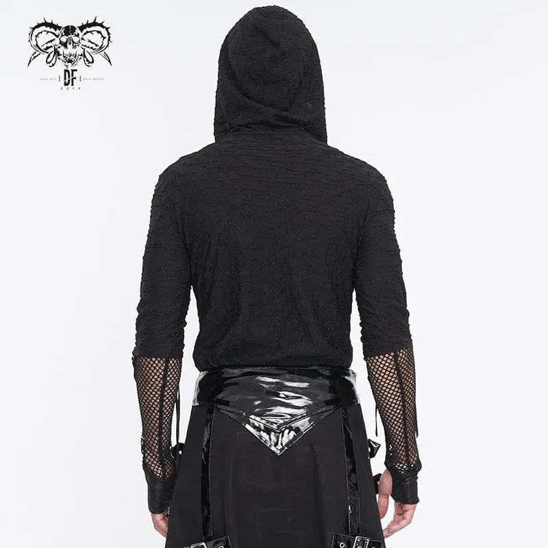 Men's Punk Lace-up Mesh Splice Hoodies