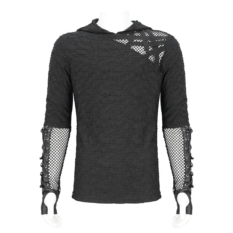 Men's Punk Lace-up Mesh Splice Hoodies