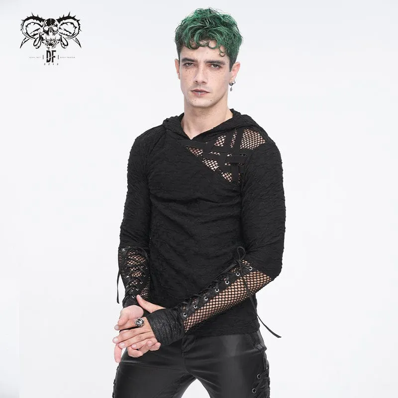 Men's Punk Lace-up Mesh Splice Hoodies