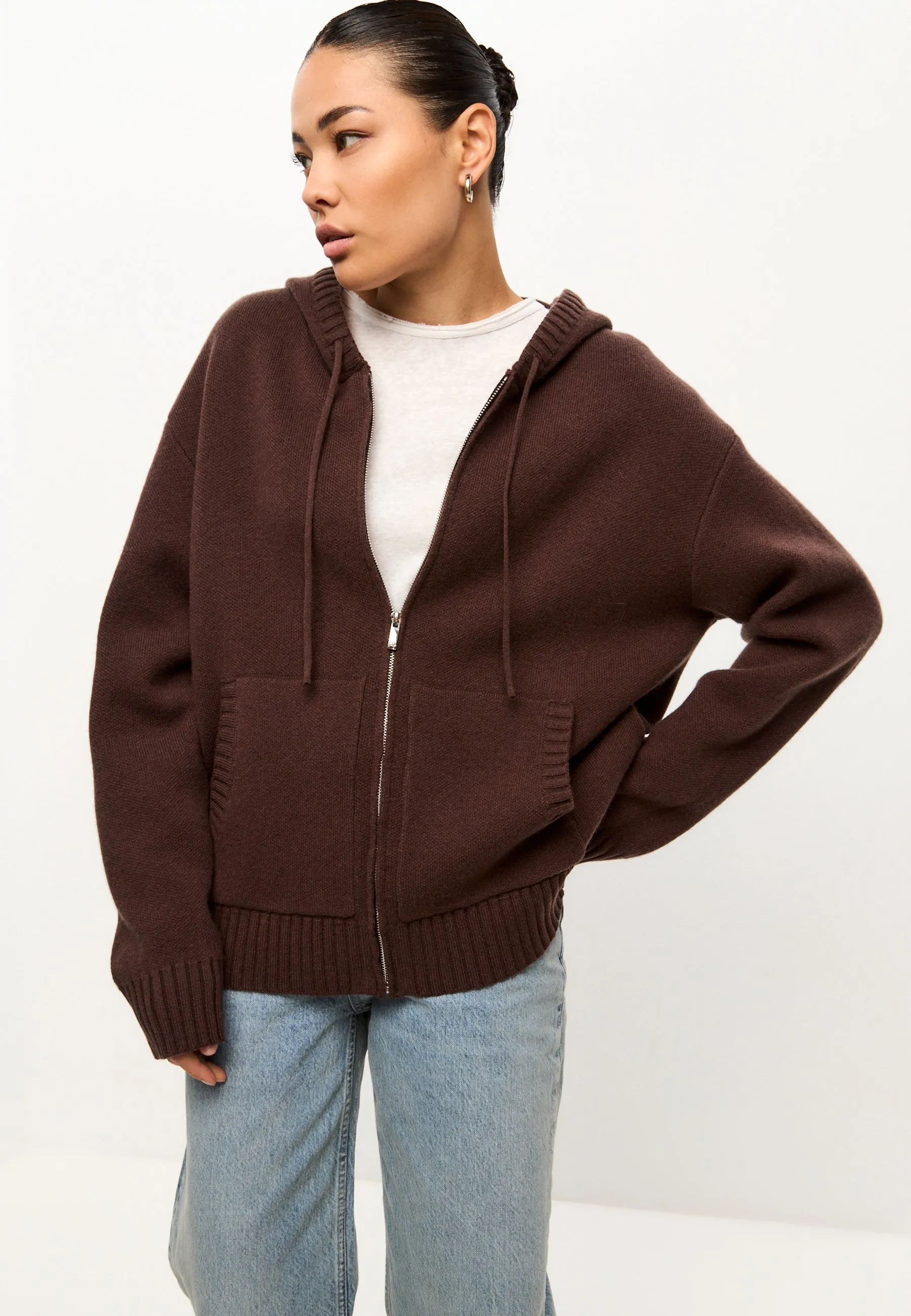 Merino Hooded Cardigan Costume Penelope - Brown