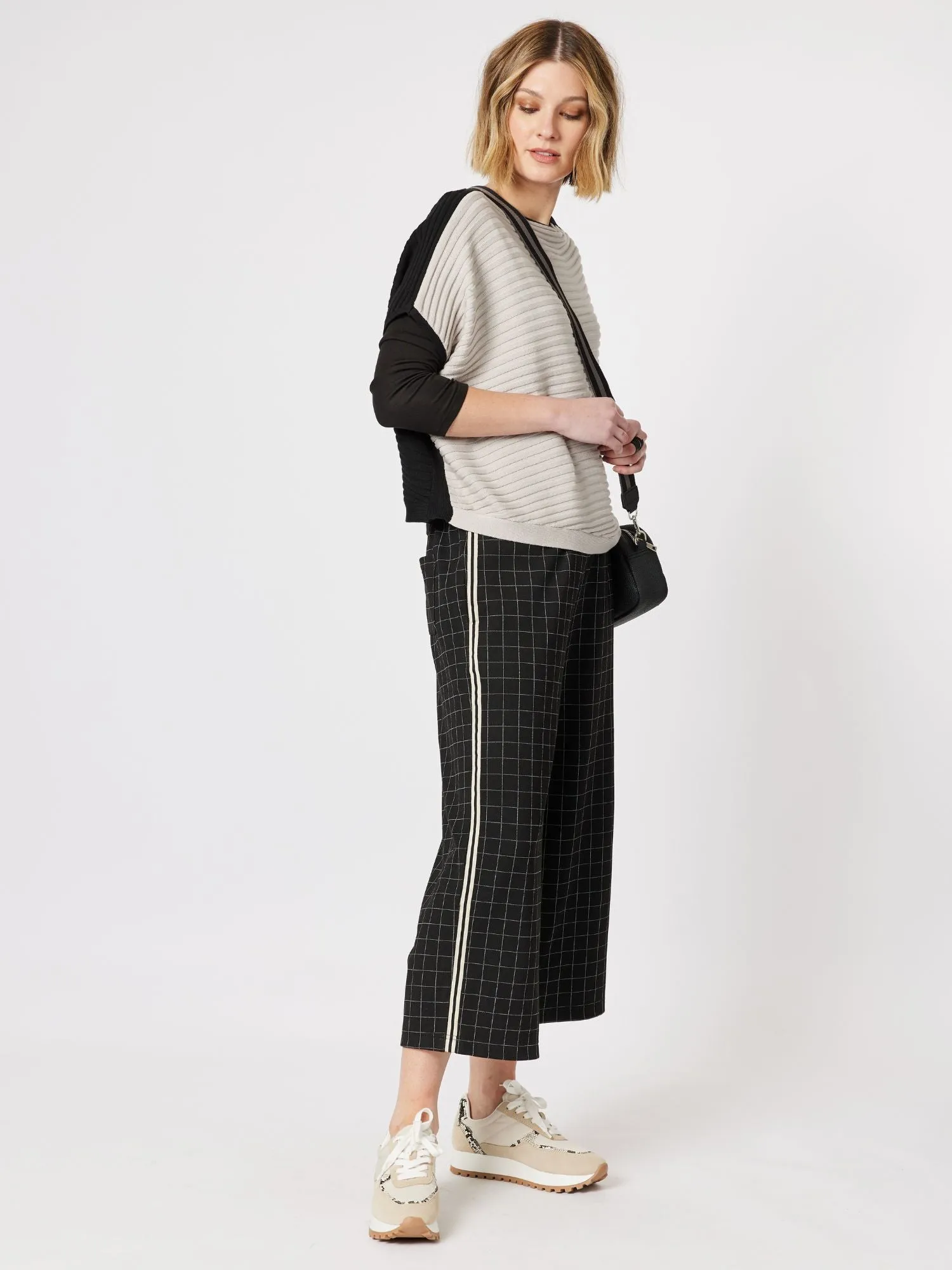 Monochrome Asymmetric Knit Top - Black/Oatmeal