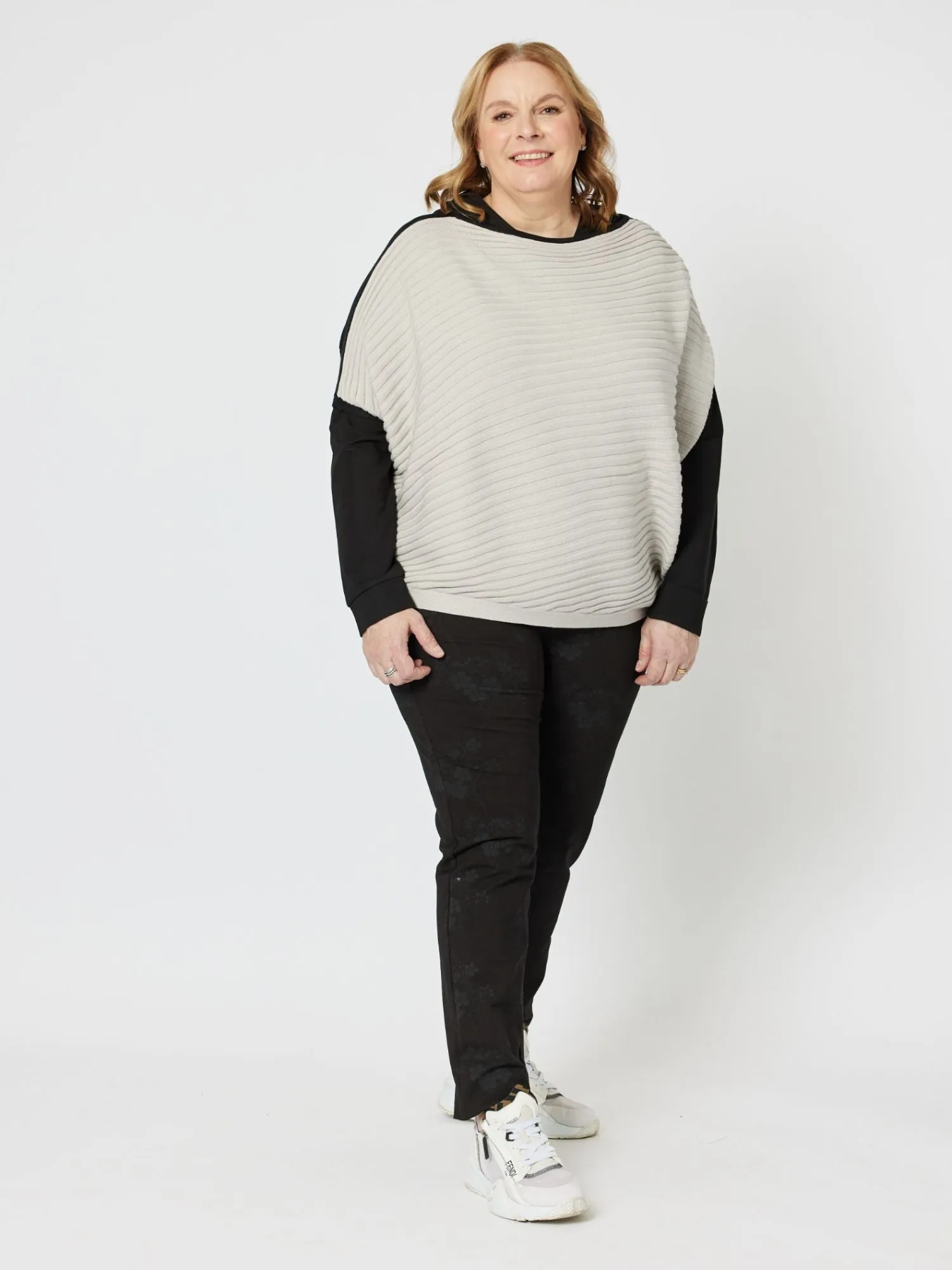 Monochrome Asymmetric Knit Top - Black/Oatmeal