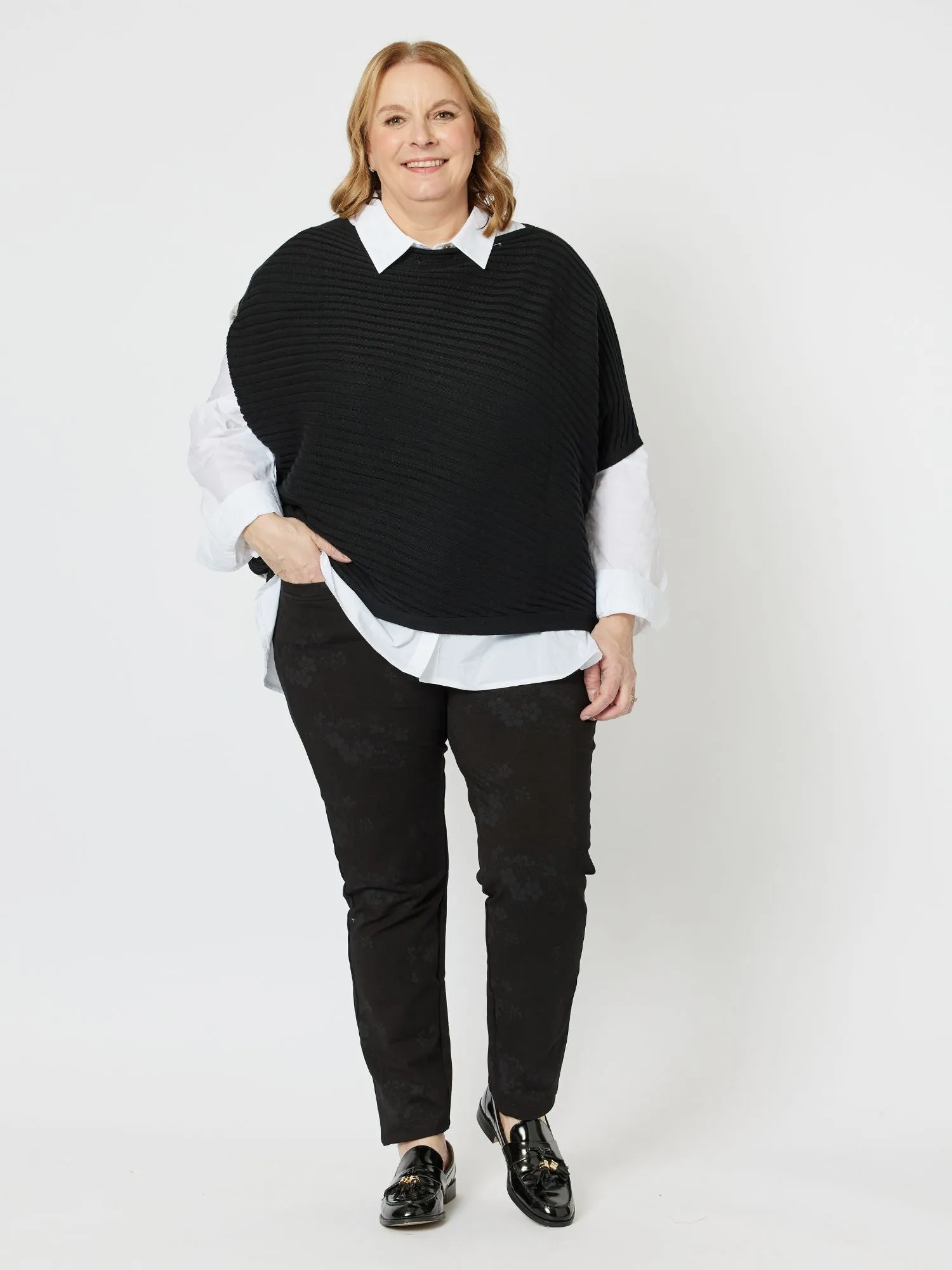 Monochrome Asymmetric Knit Top - Black/Oatmeal