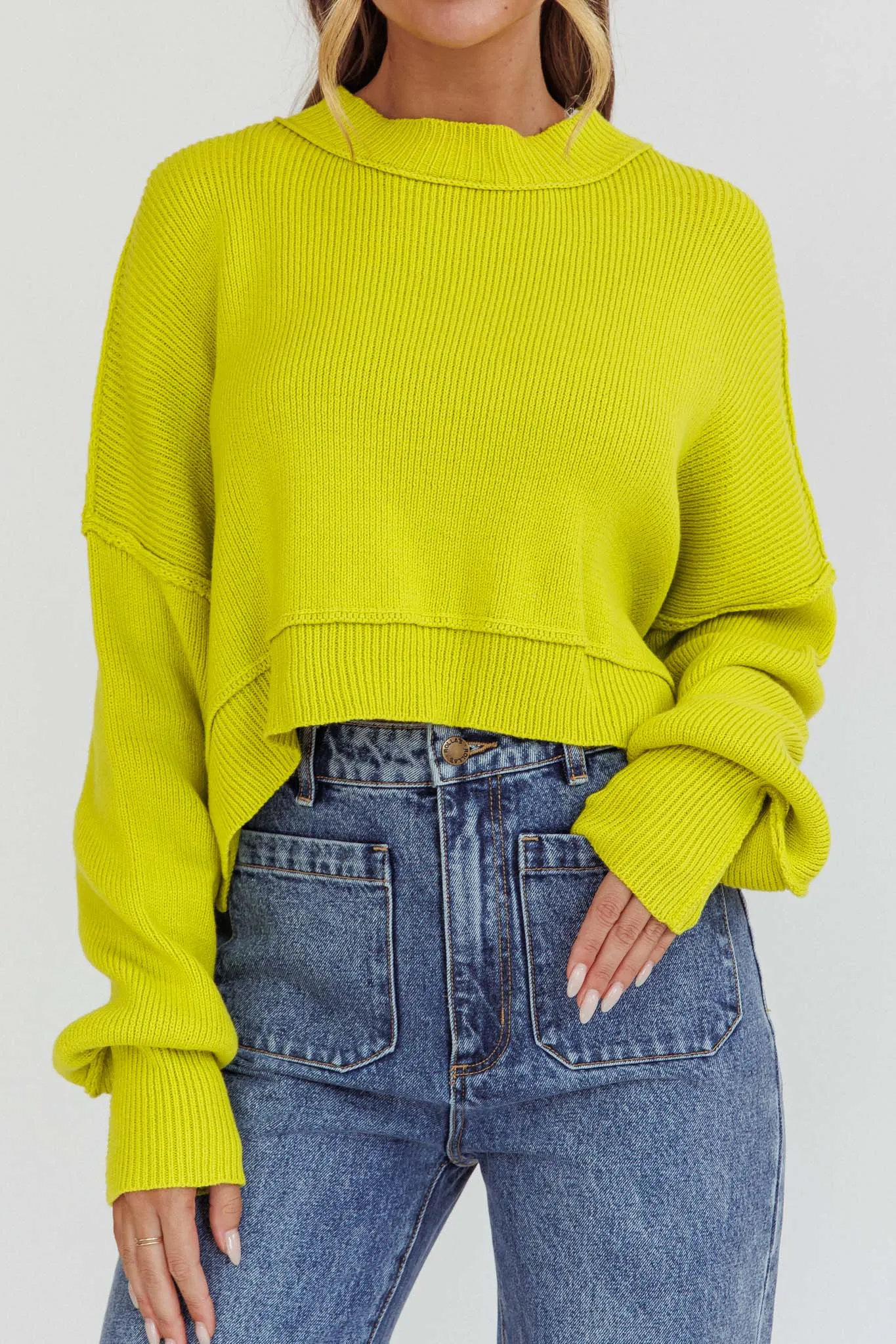 Morning Frost Crop Ribbed Knit Sweater Green