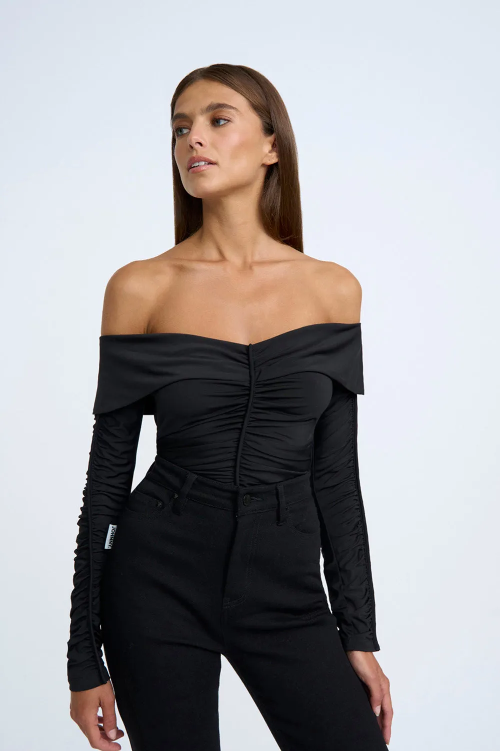 Off Shoulder Gather Top - Black