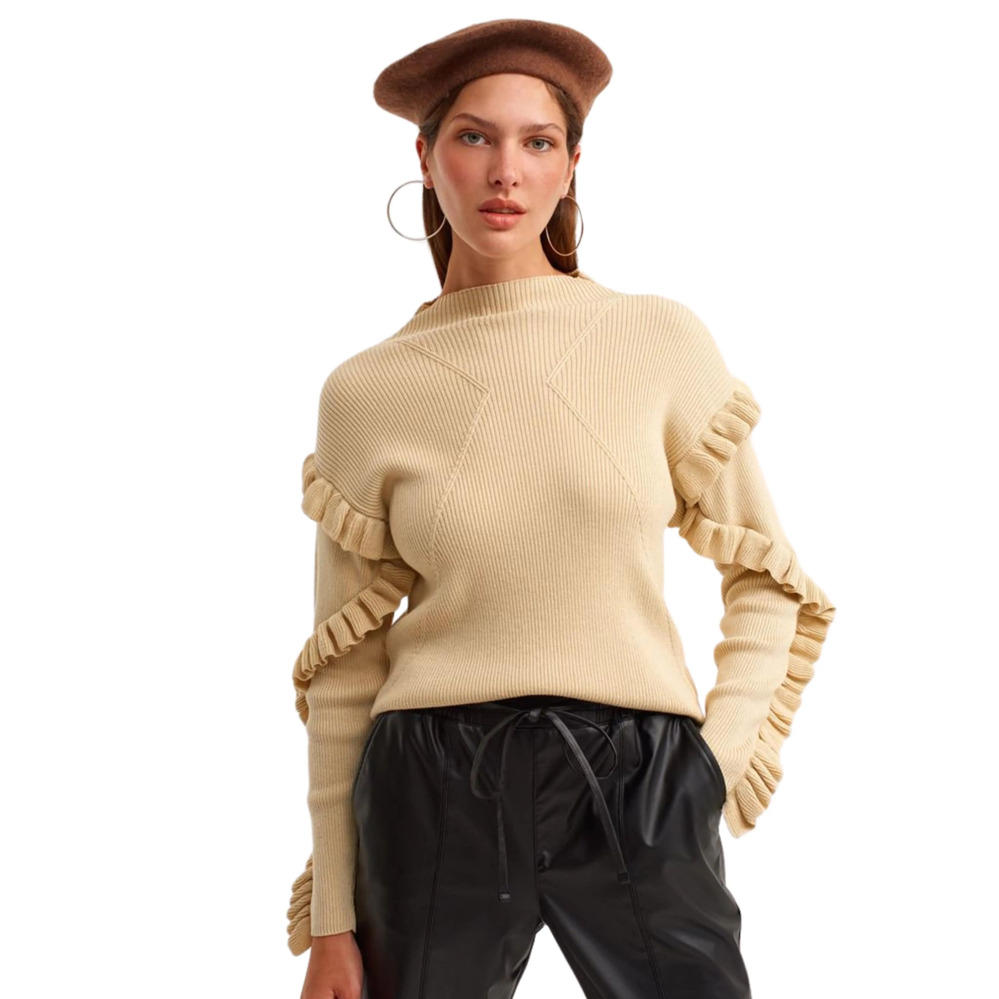 OXXO - Ruffle Detailed Crop Sweater