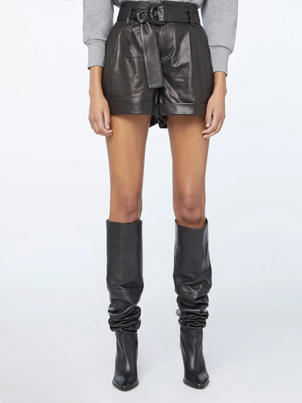 Paperbag Leather Short -- Noir