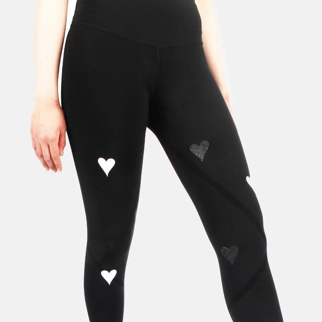 Parker Chic Black Leggings - White & Silver Love Hearts