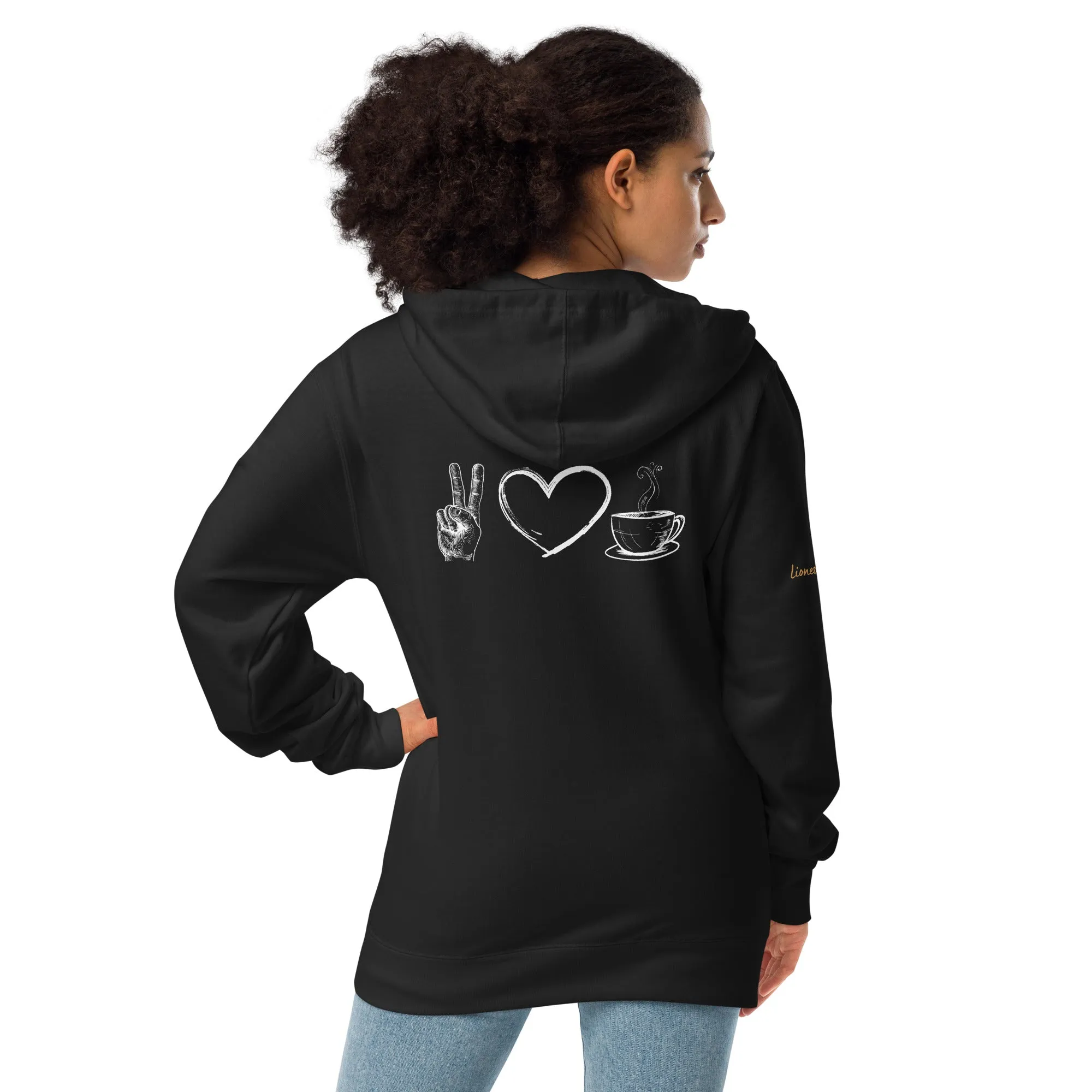 Peace, Love, and Coffee Unisex Zip-Up Hoodie