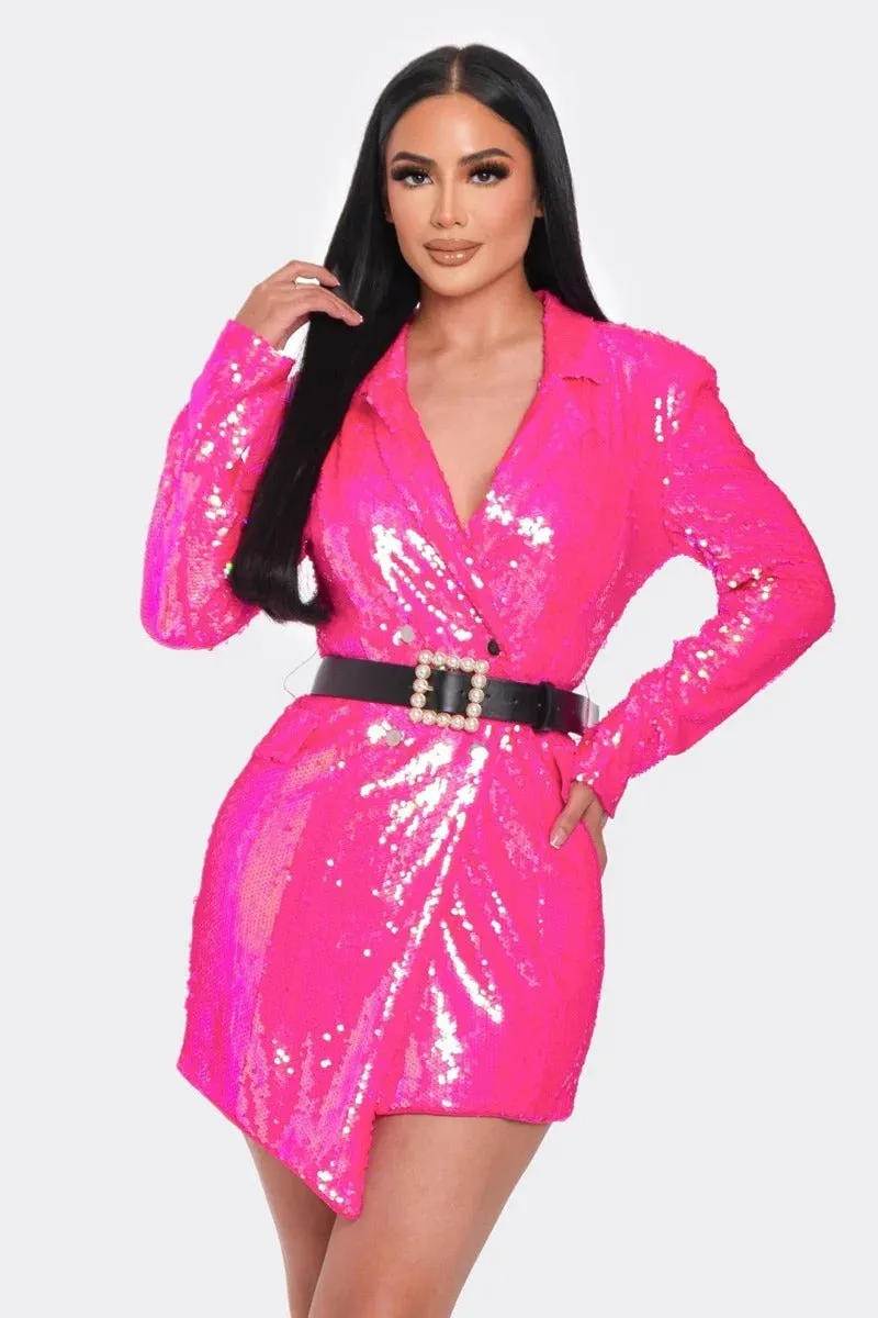 Pearl Belted Sequin Blazer Mini Party Dress - 2 colors