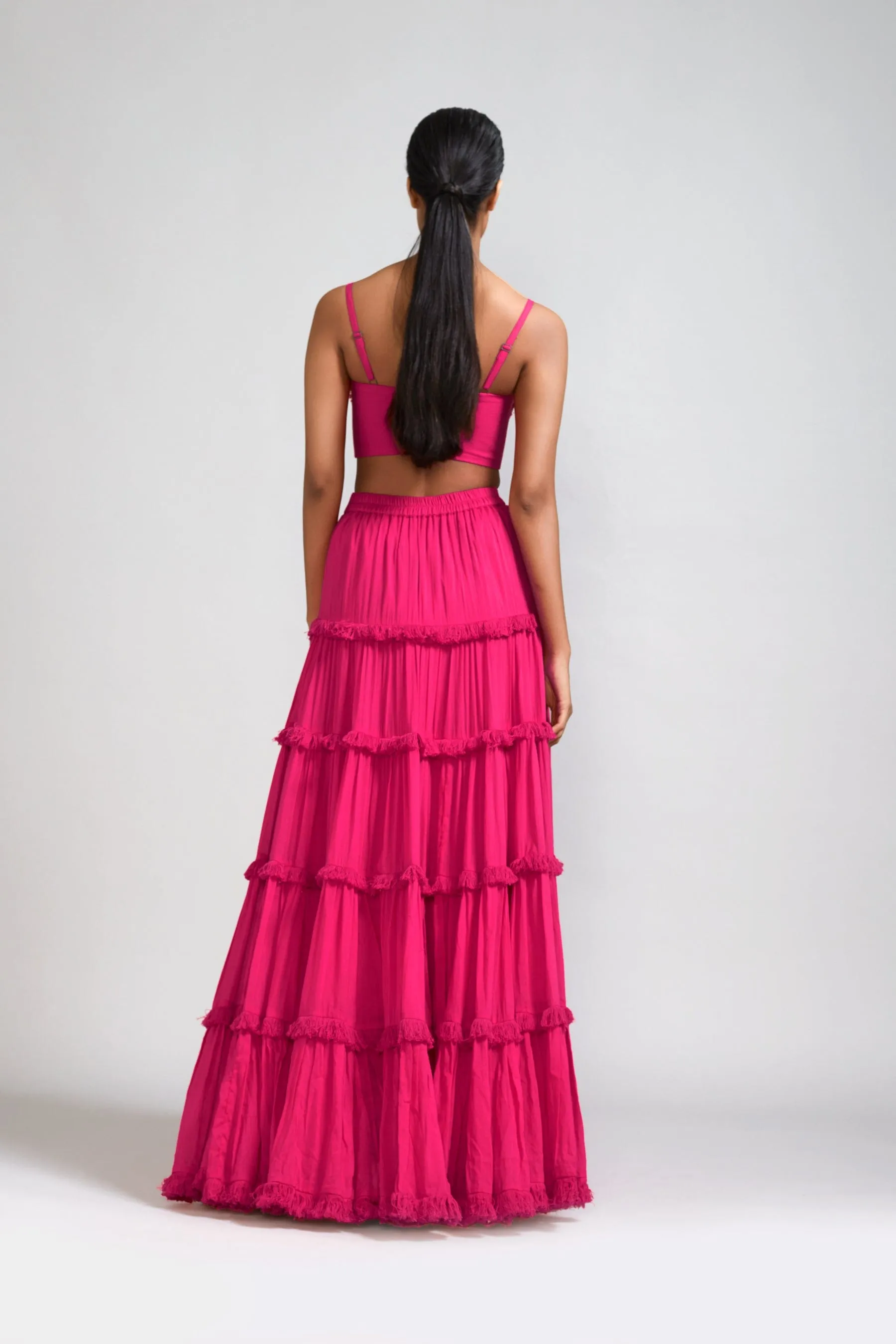 Pink Fringed Tiered Lehenga