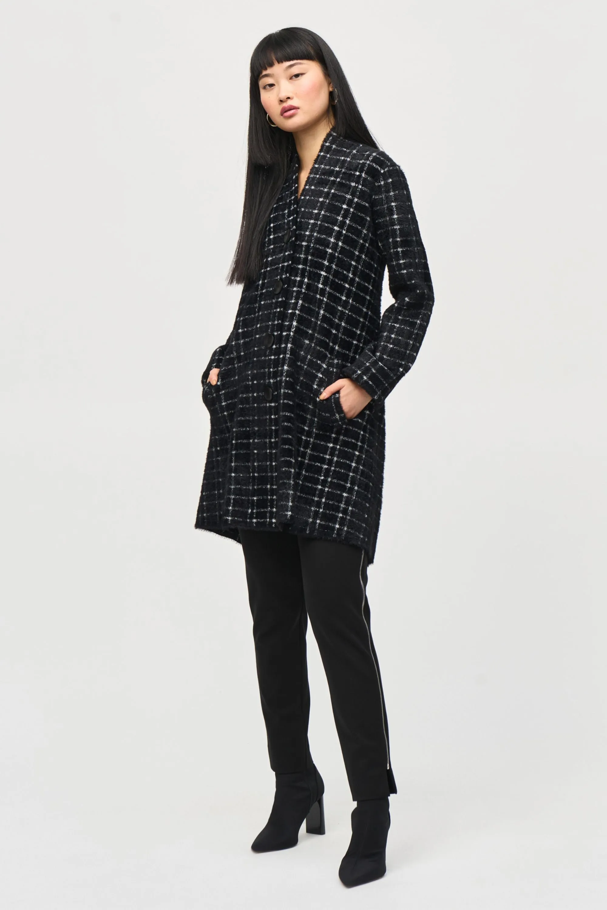 PLAID FEATHER YARN COAT - 243924JR