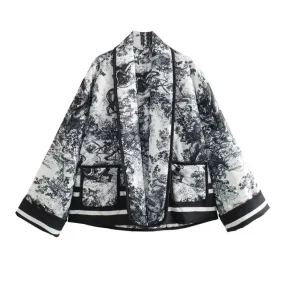 Pre Order:  Vintage Ink Painting Cotton Padded Kimono Jacket