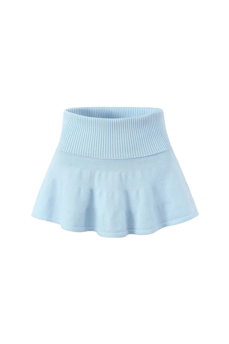 Preppy Style Monochrome Ribbed High Waist A Line Mini Knit Skirt