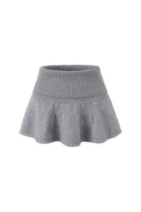 Preppy Style Monochrome Ribbed High Waist A Line Mini Knit Skirt