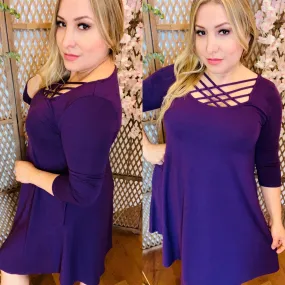 Purple 3/4 sleeve criss-cross dress