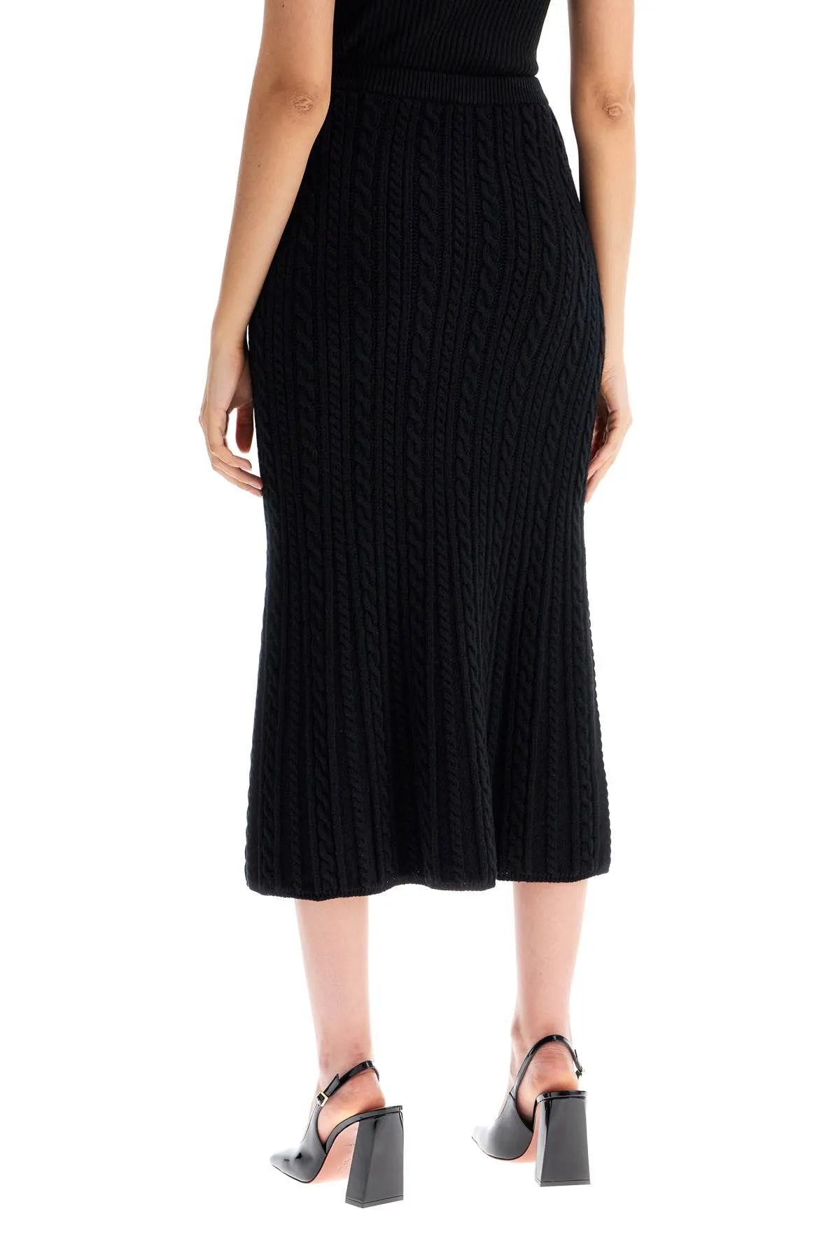 "knitted midi skirt with cable knit FABX3870 K4392 BLACK