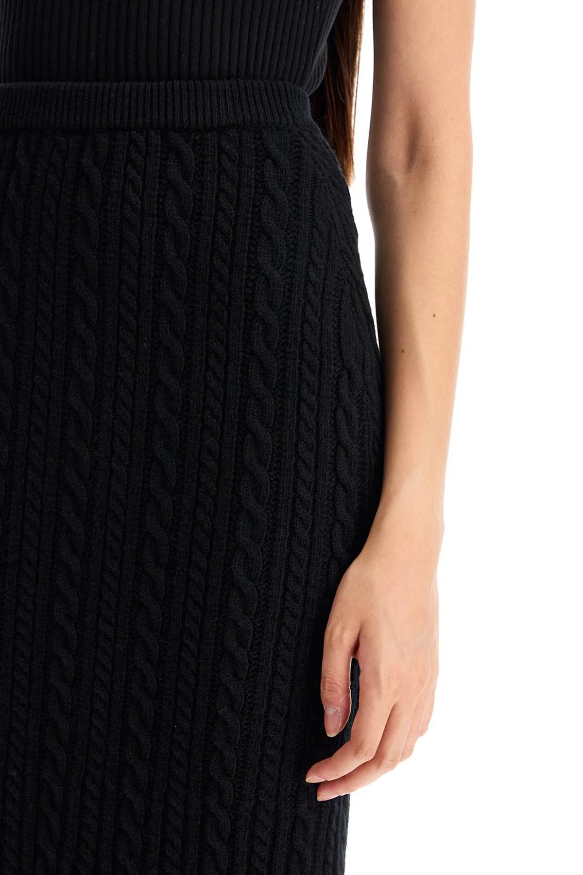 "knitted midi skirt with cable knit FABX3870 K4392 BLACK