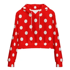 Red With White Polka Dots Women's Cropped Hoodie