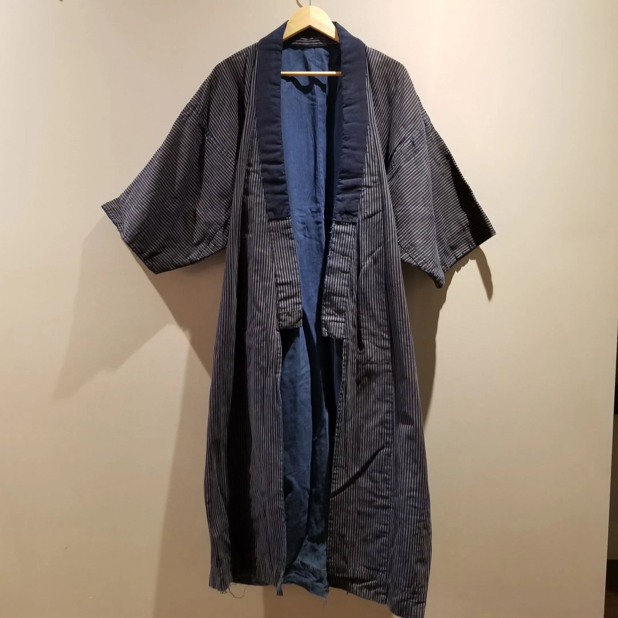 Reversible Indigo Dye Shima Kasuri Kimono Jacket